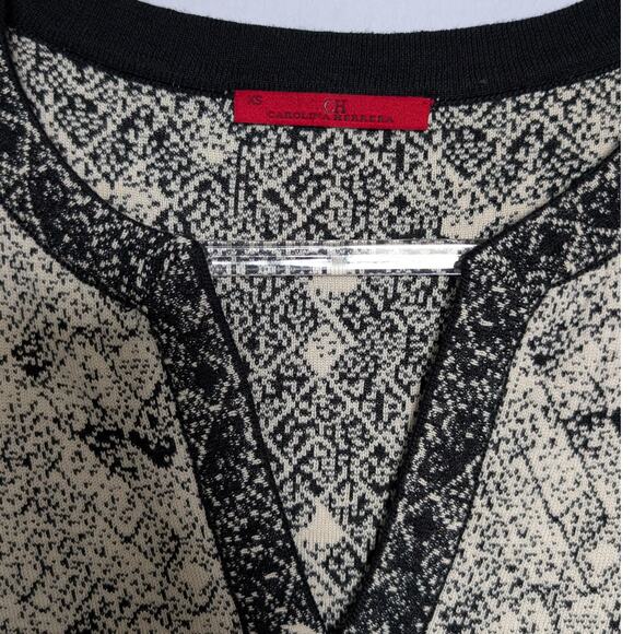 Carolina Herrera Ivory & Black Jacquard Sheath Dress Elbow Sleeve - Picture 3 of 7